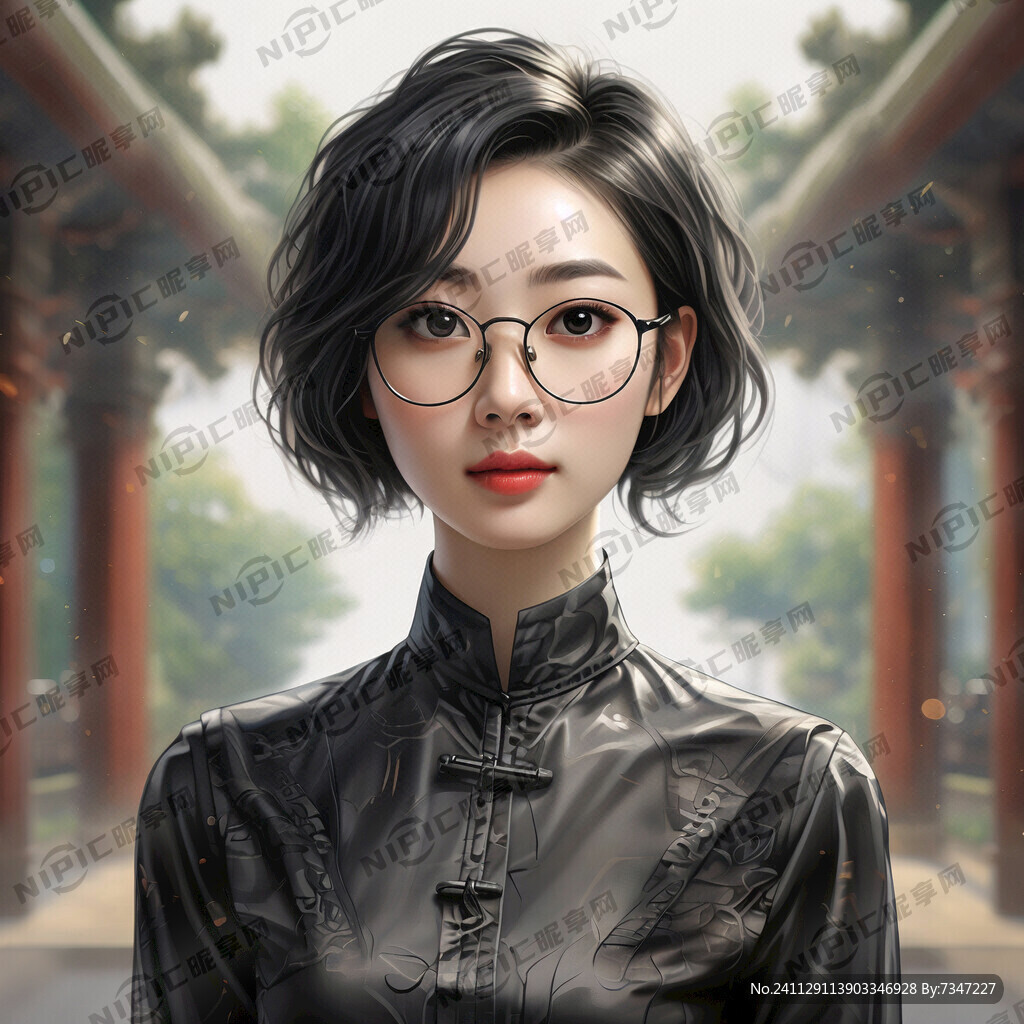 女 齐肩短发 戴眼镜