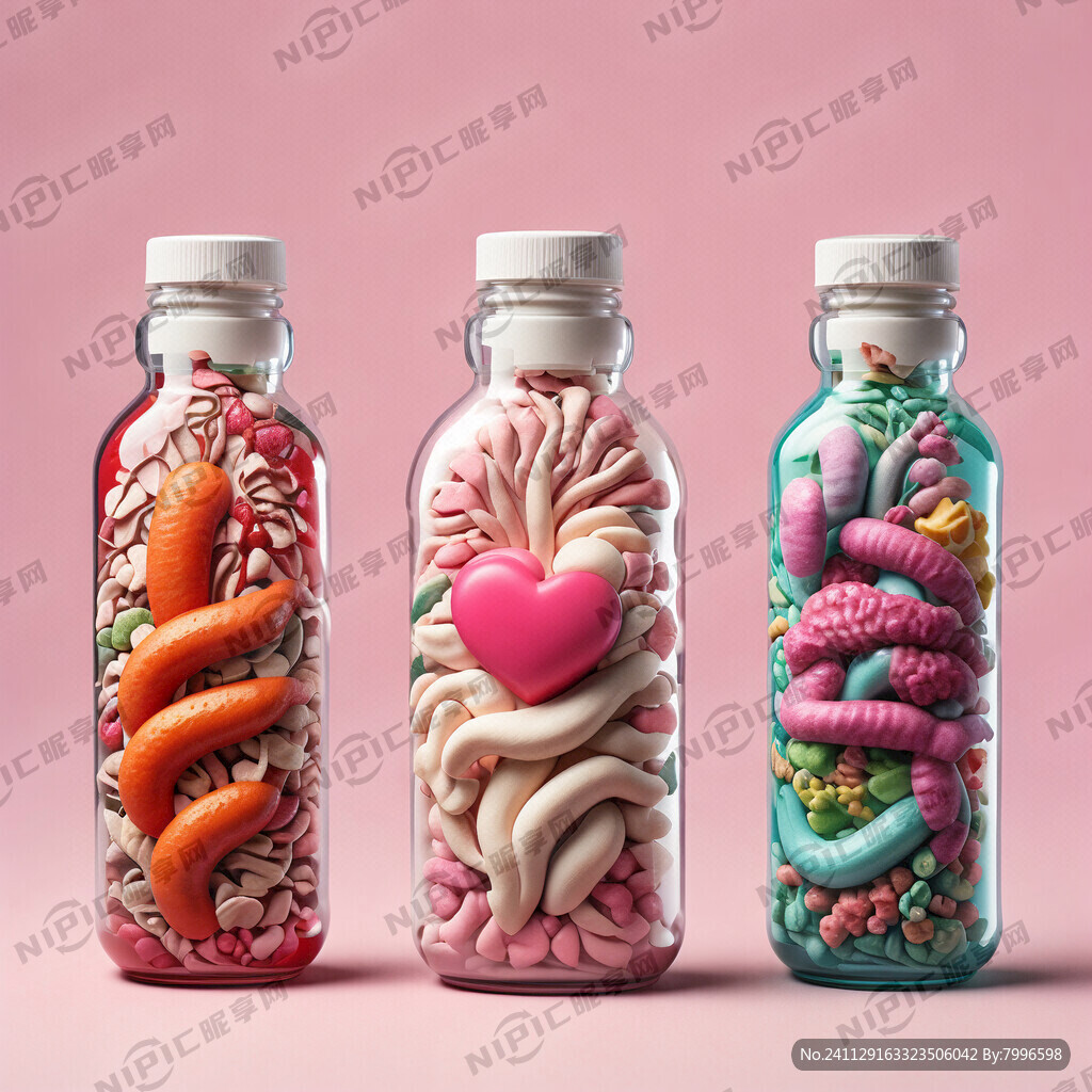 用心脏的造型、肠子和胃的三个造