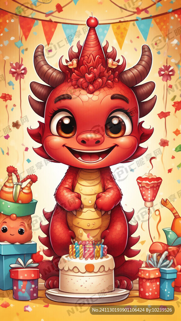 红色卡通龙年宝宝生日背景图