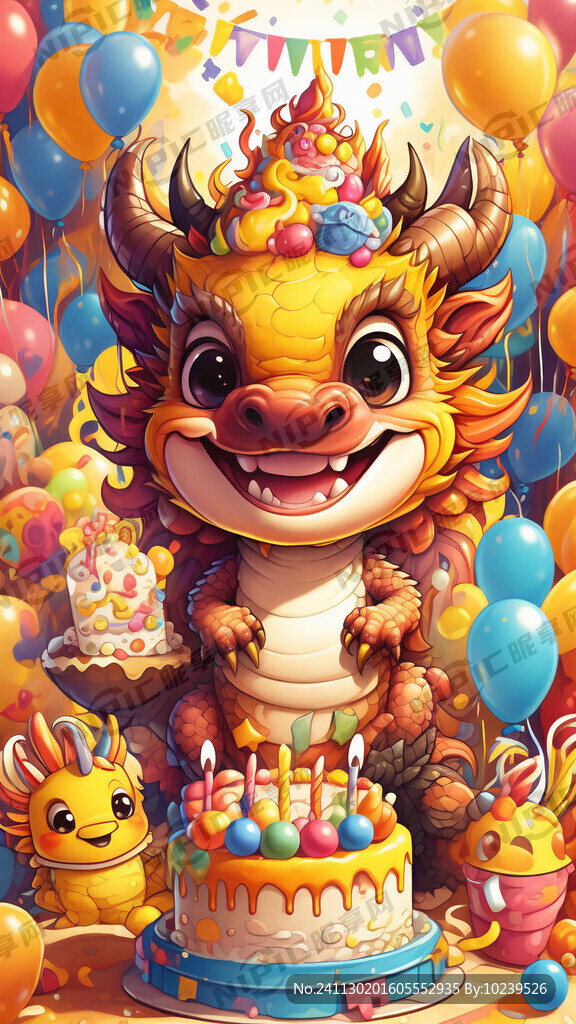 彩色卡通龙年宝宝生日背景图