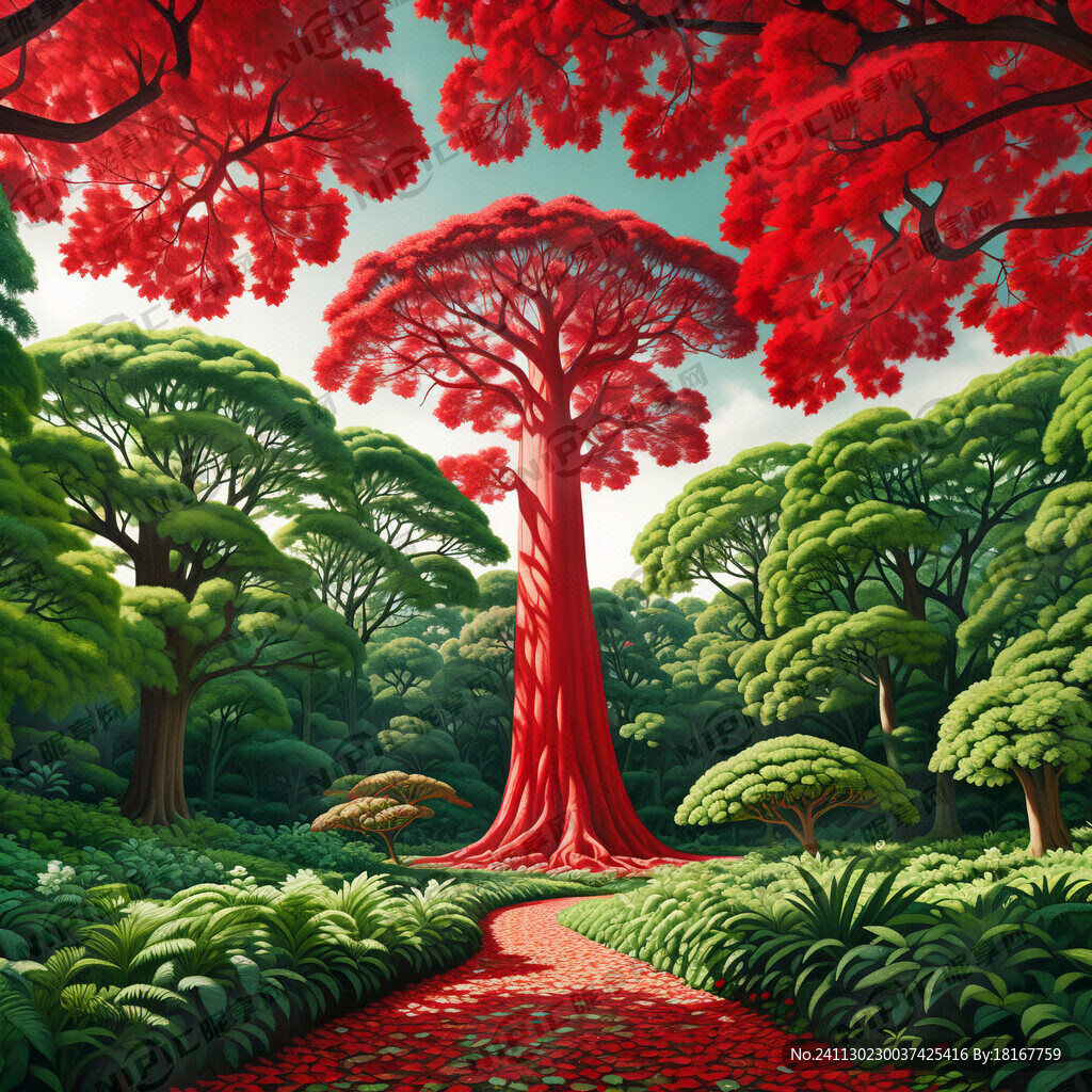 红色和绿色 大树 福林