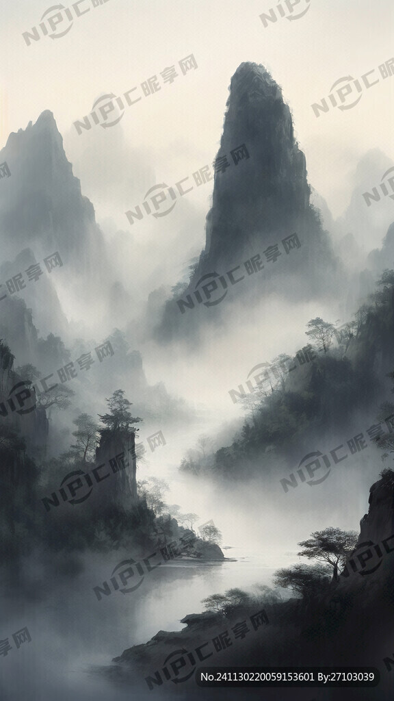 山谷 中国风 中国画 山水