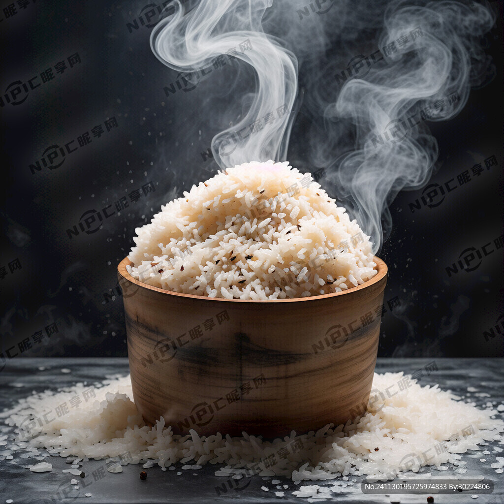 一桶糯米饭刚出锅 蒸汽腾腾