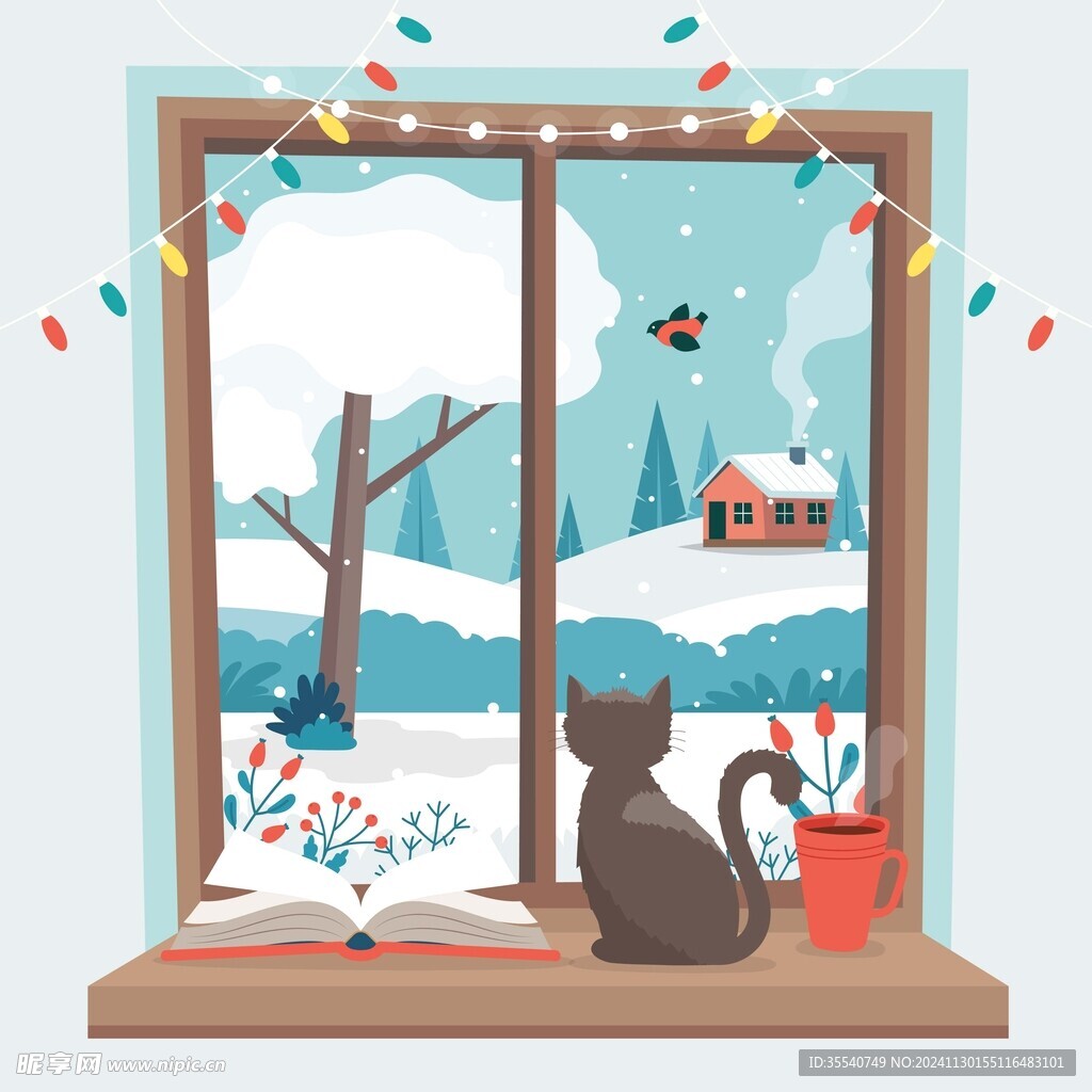 冬季冬日大雪下雪治愈插画海报
