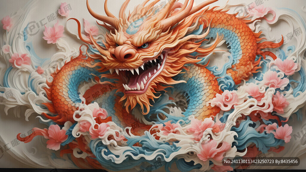 立体  浮雕 中国龙 彩色。