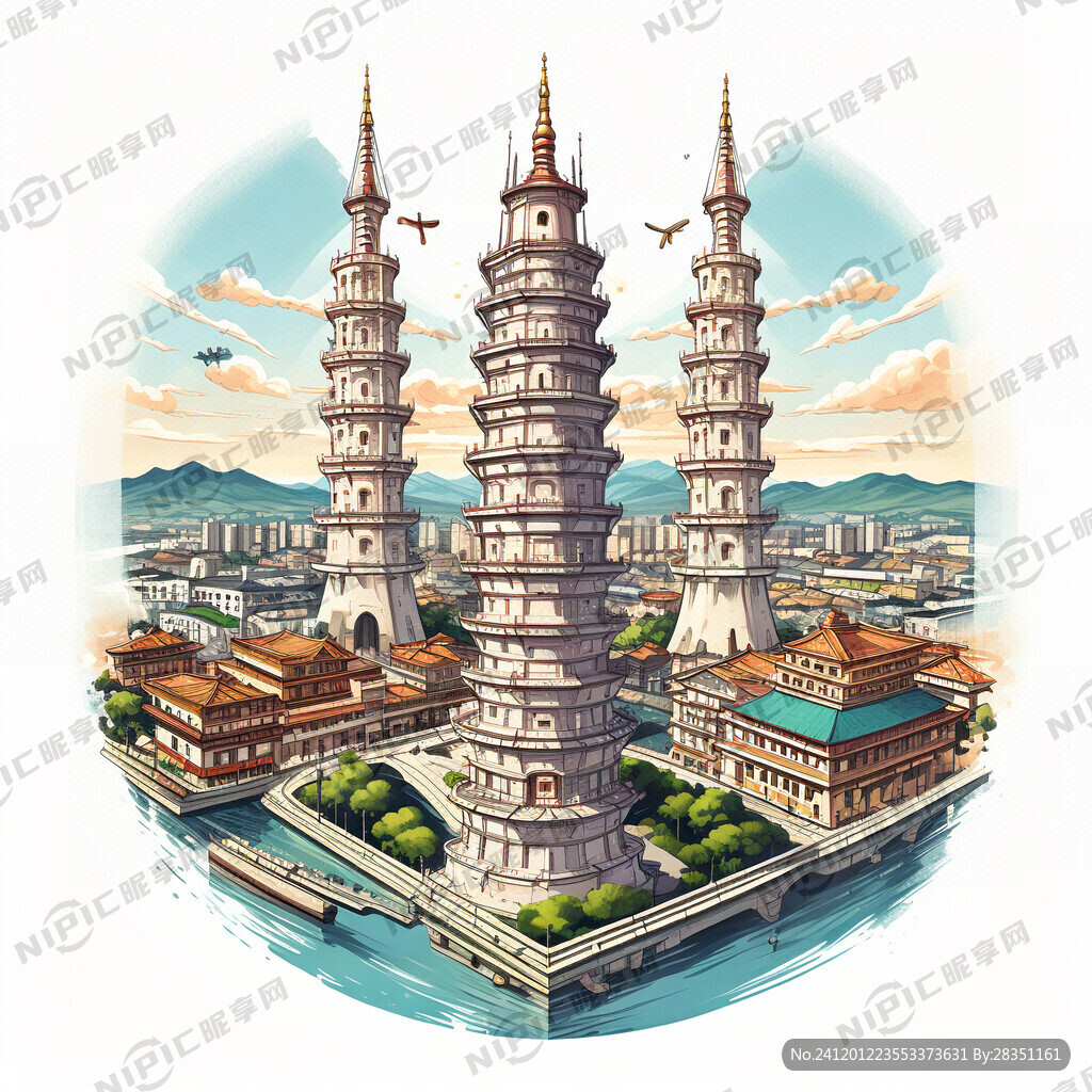 泉州东西塔 旅游插画