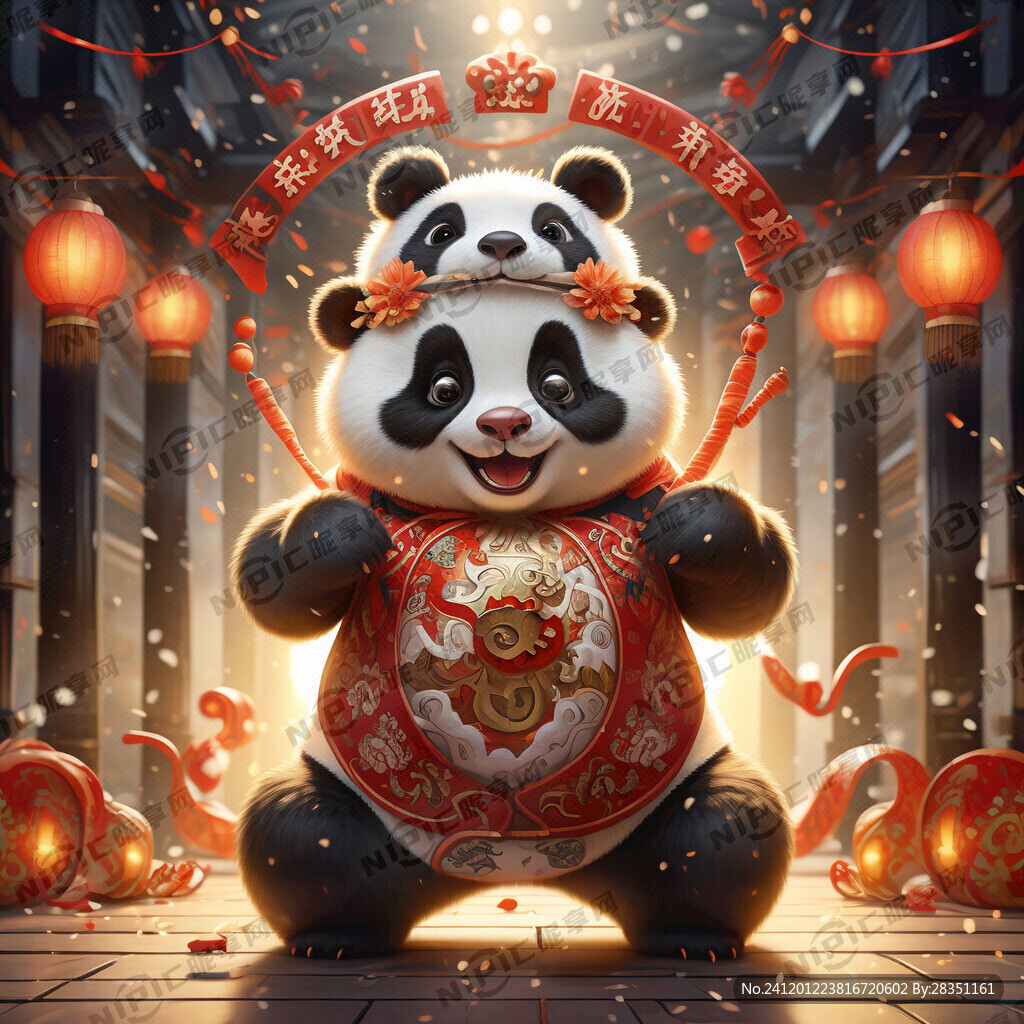 可爱大熊猫春节喜庆2025蛇年