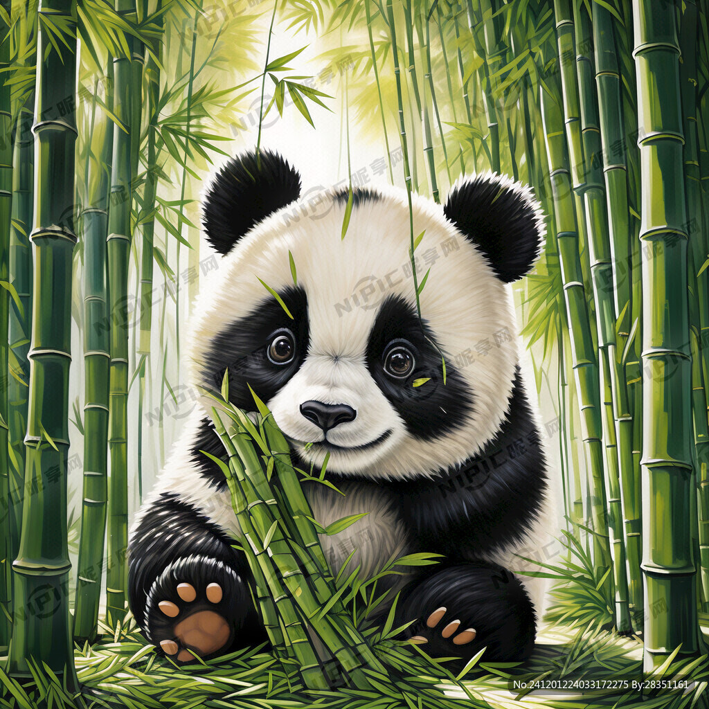 可爱熊猫彩绘绿色竹子 成都元素