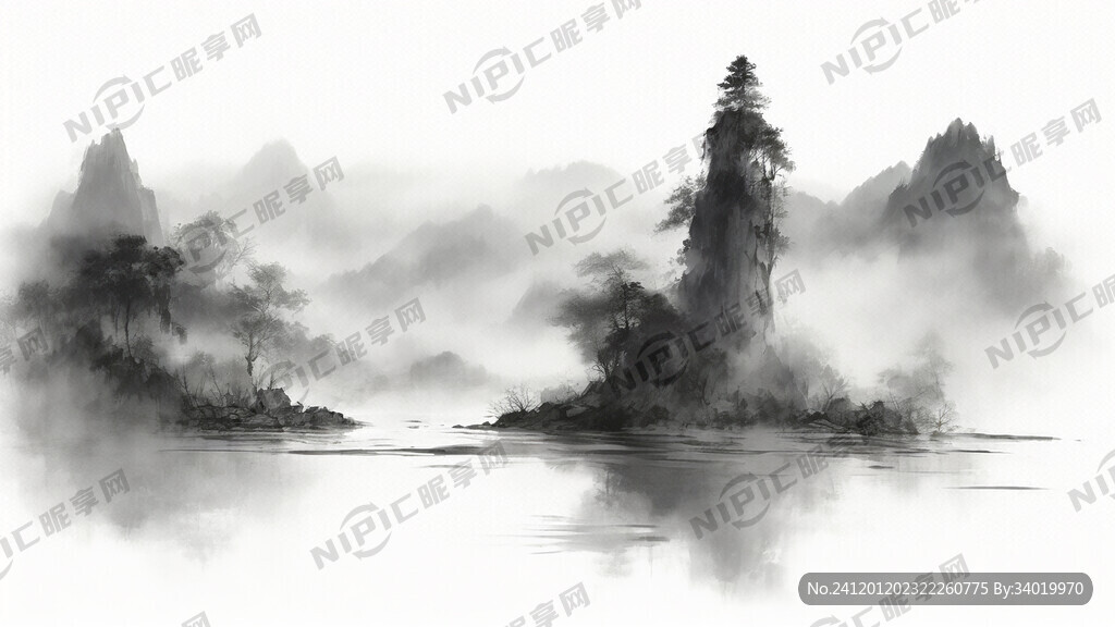 山谷 中国风 中国画 山水
