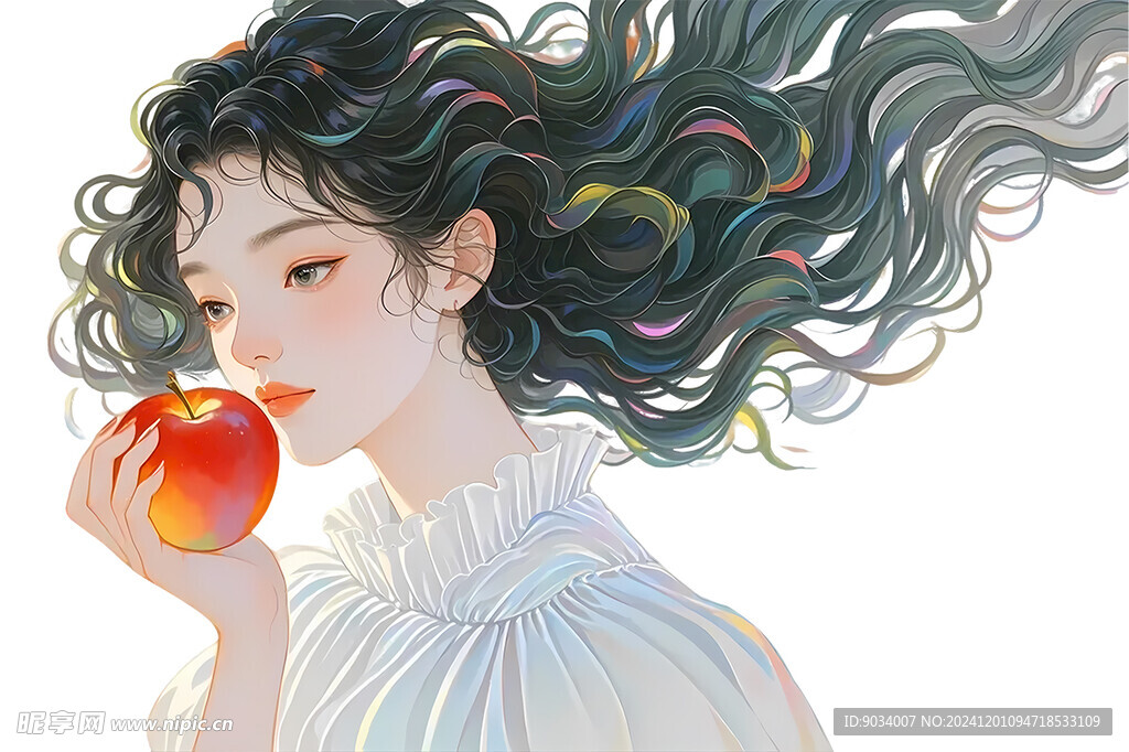 苹果插画女孩