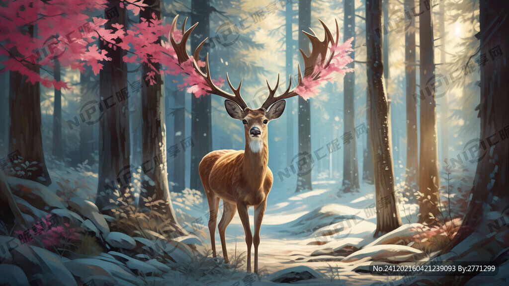 唯美鹿精灵 插画鹿设计    