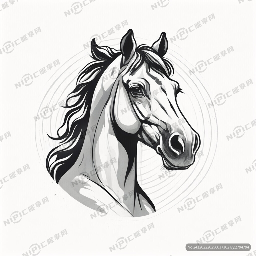 圆形 马头 卡通 简笔画