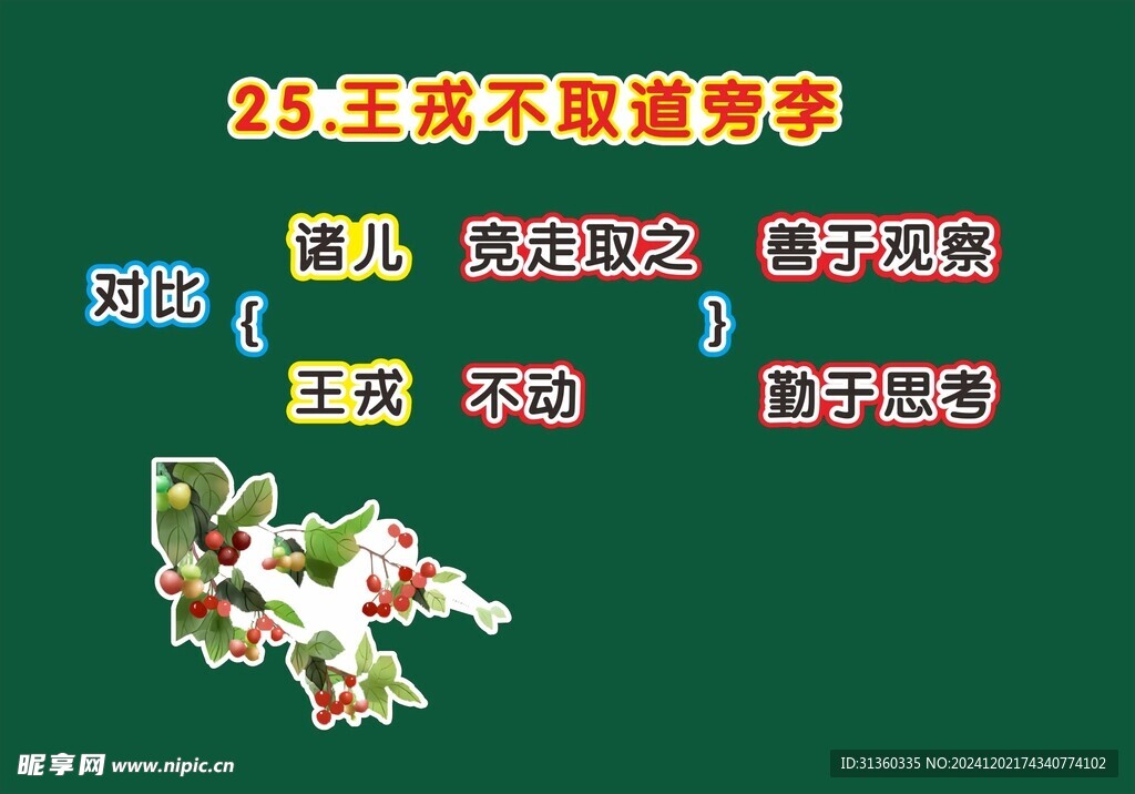 王戎不取道旁李板书