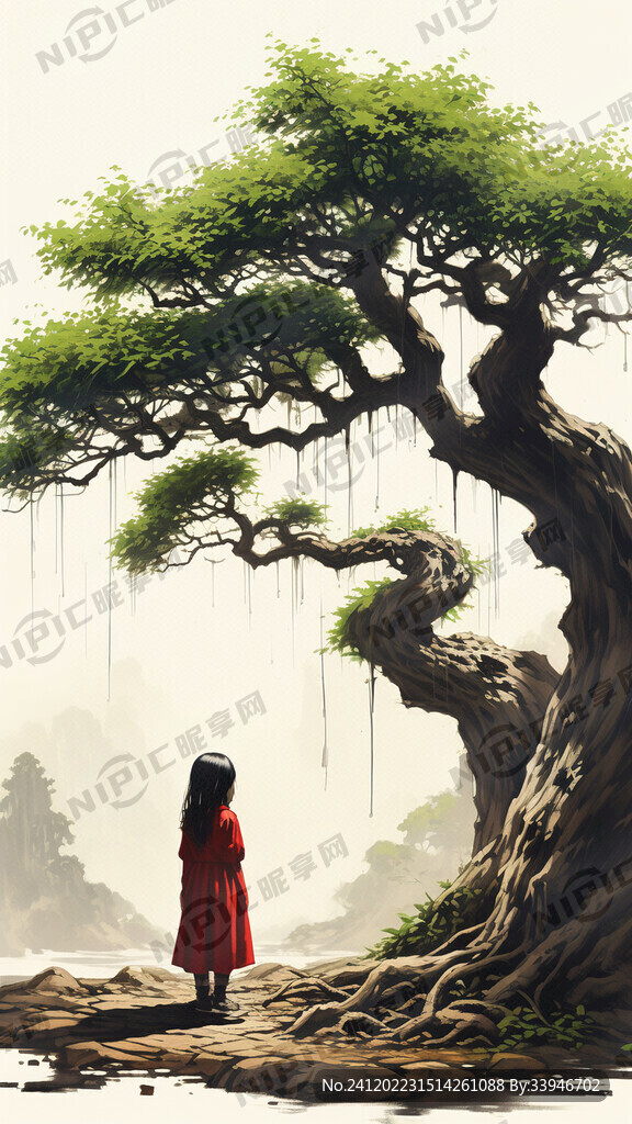 一棵树 小女孩 孤单