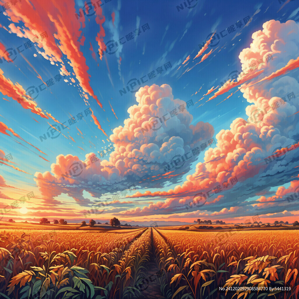 丰收大地  蓝天 白云 红太阳
