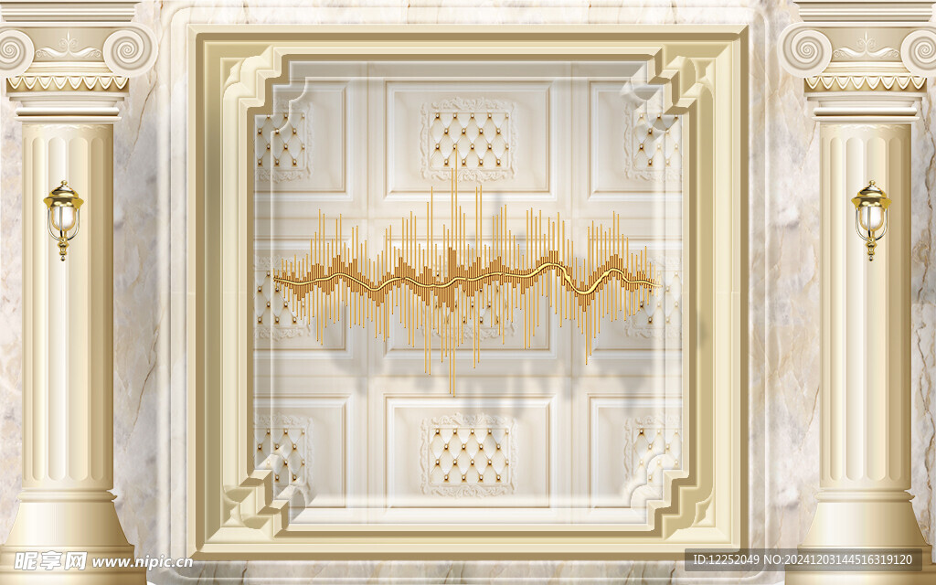 罗马柱 金色 线条 软包