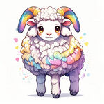 卡通羊 插画  色彩丰富    彩虹色  站立  全身