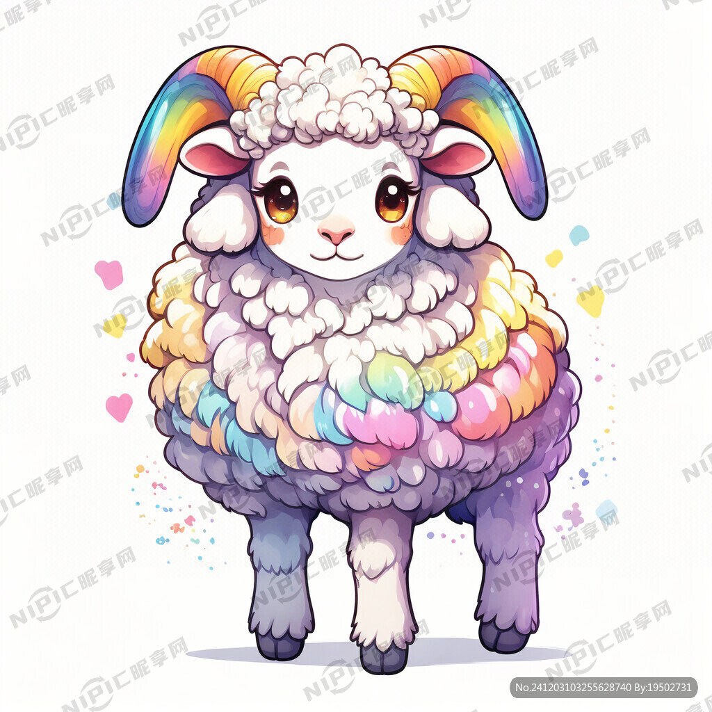 卡通羊 插画 色彩丰富 彩虹色