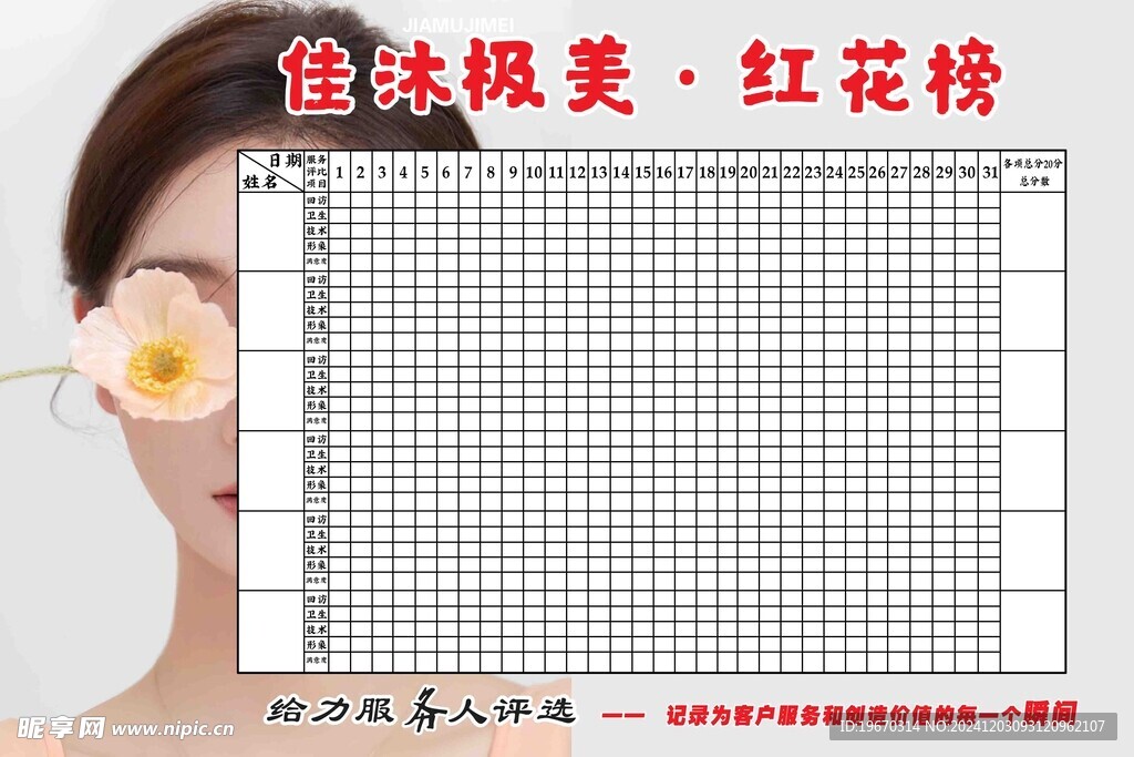美容服务评比红花榜KT板