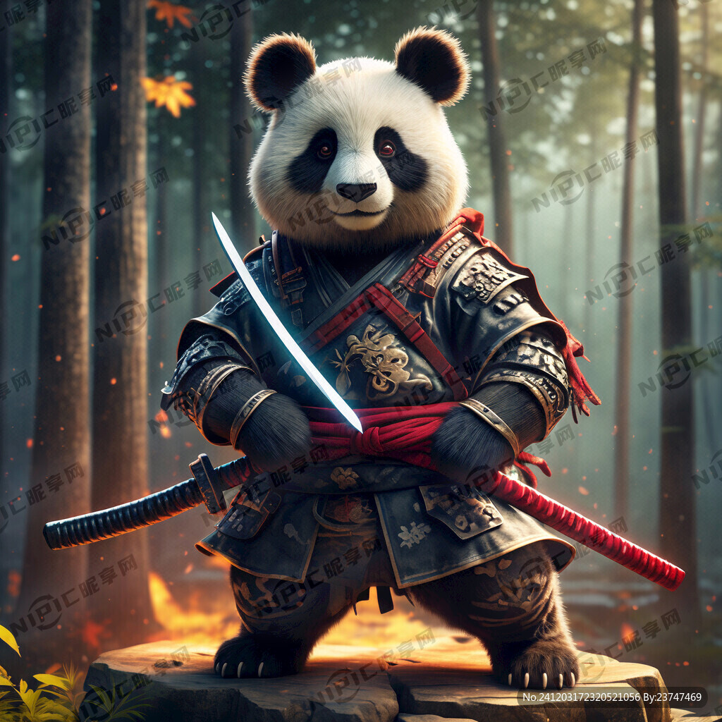 炫酷武士风格的熊猫