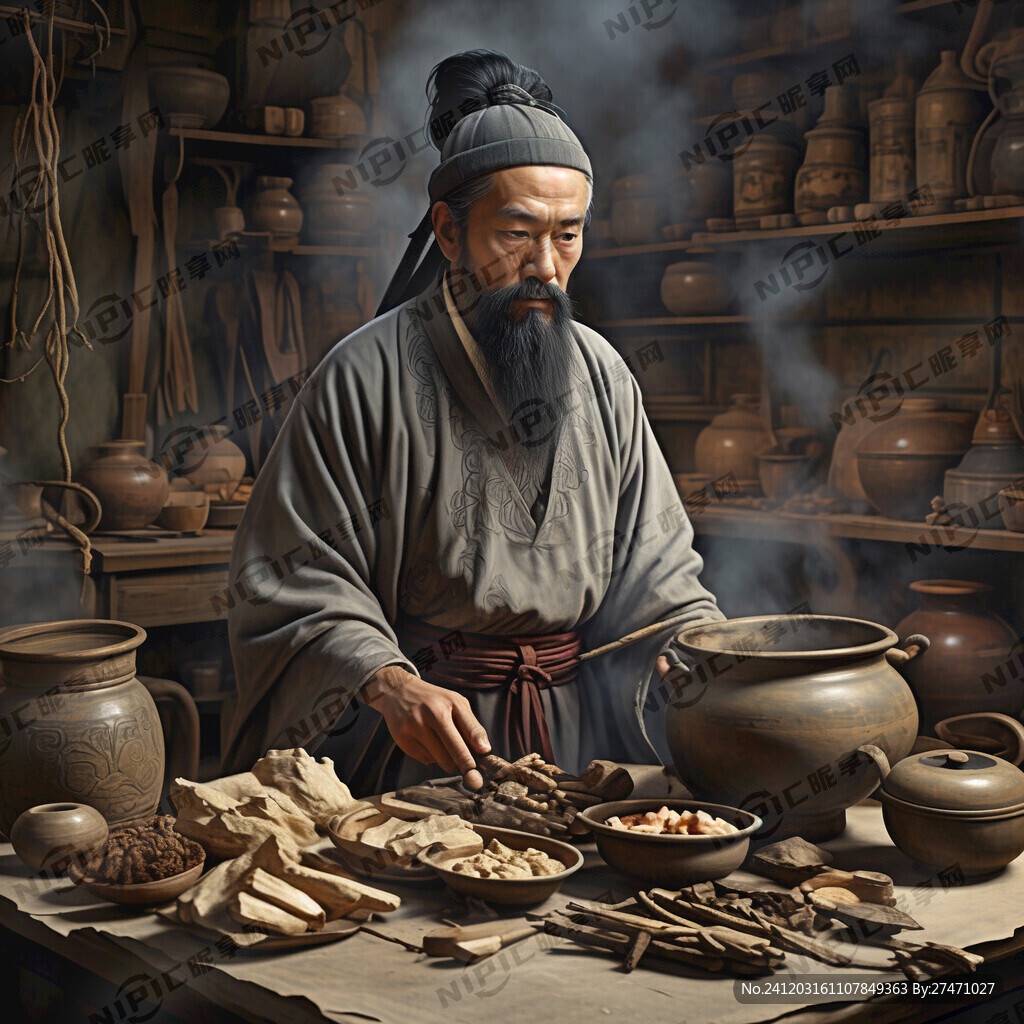一个汉代男人身穿灰色长袍