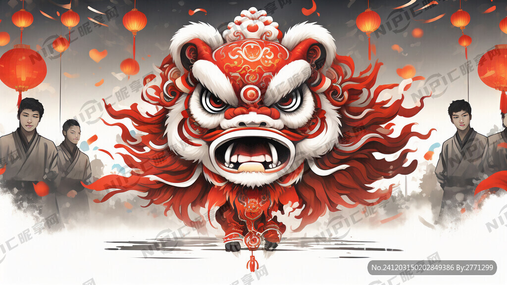 舞狮壁纸封面背景 舞狮包装插画