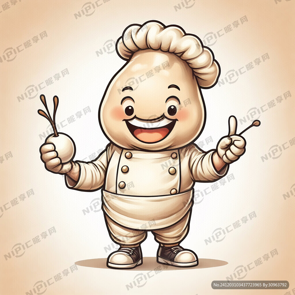 一个饺子吉祥物 戴着厨师帽