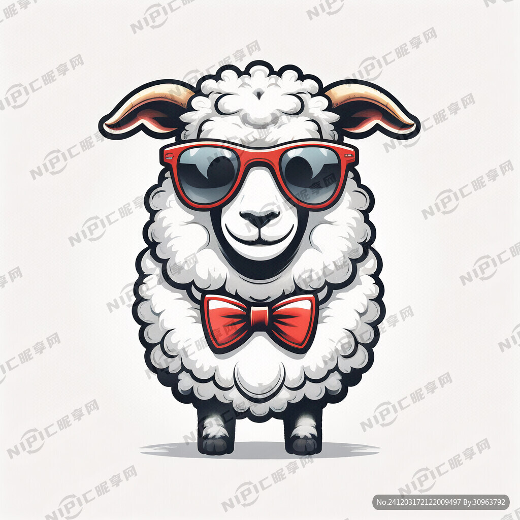 一只绵羊吉祥物戴墨镜