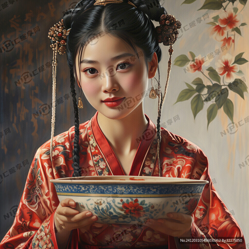 端着大碗的年轻妈妈 大辫子
