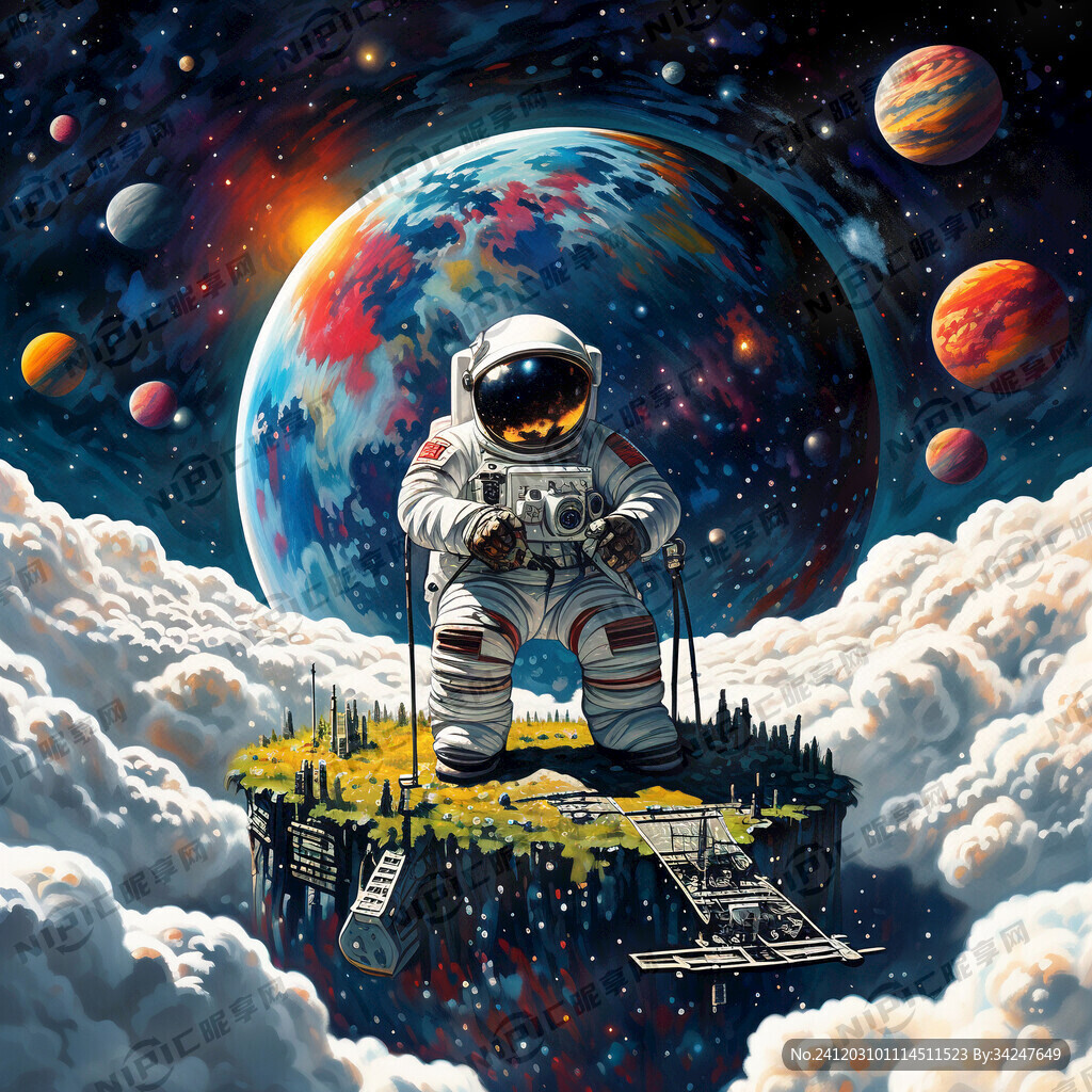 宇航员在浩瀚宇宙中的小房子