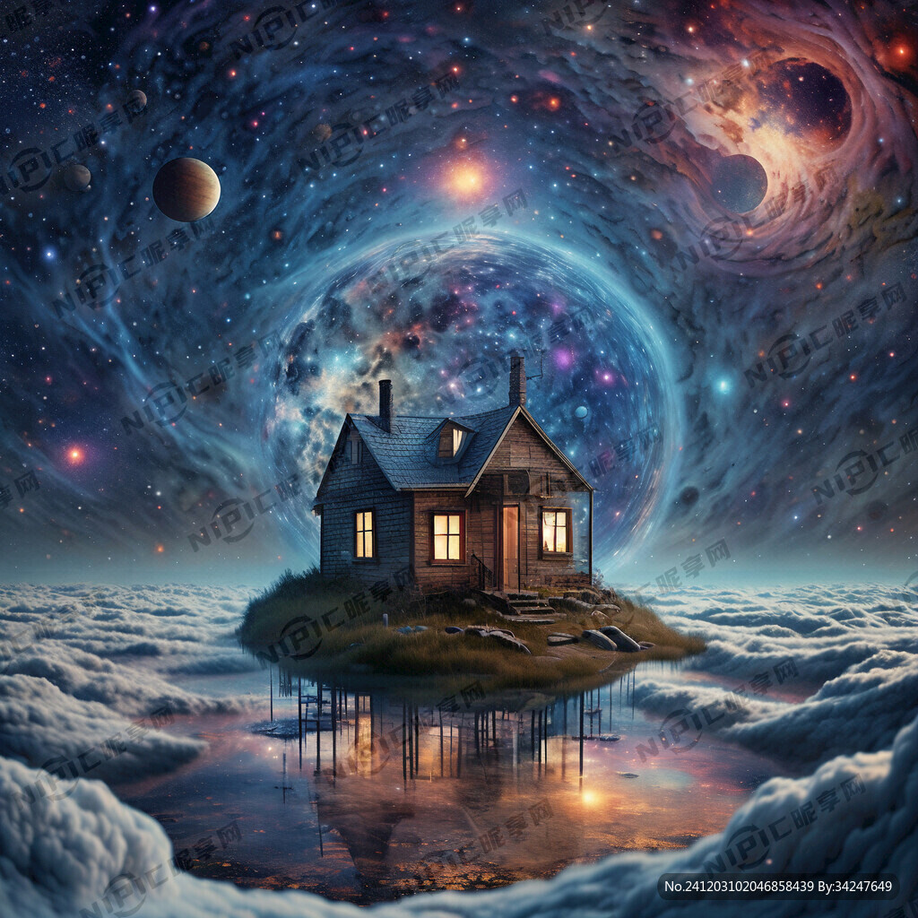 在浩瀚宇宙中的很小的小房子