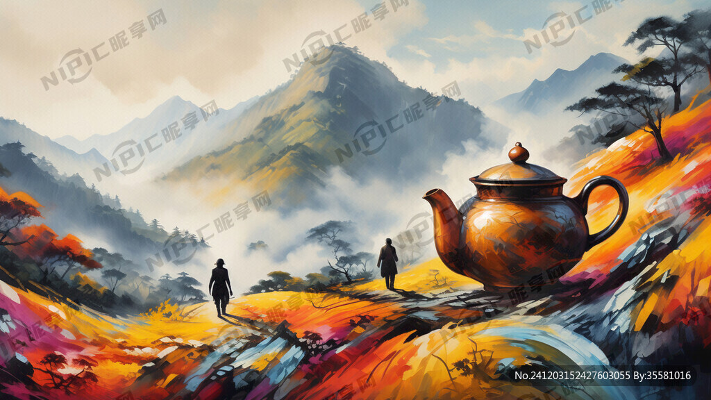 抽象画 茶山远景图