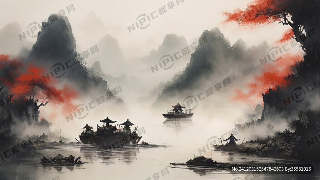 抽象画 茶山远景图