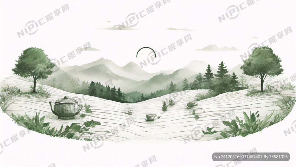 茶山图 矢量插画 白色背景