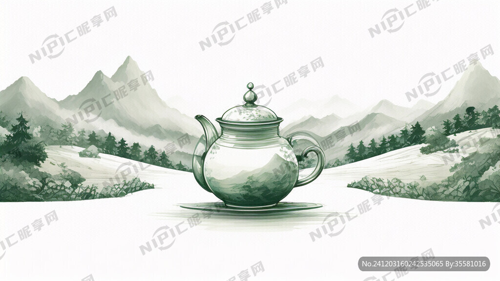 茶山图 矢量插画 白色背景