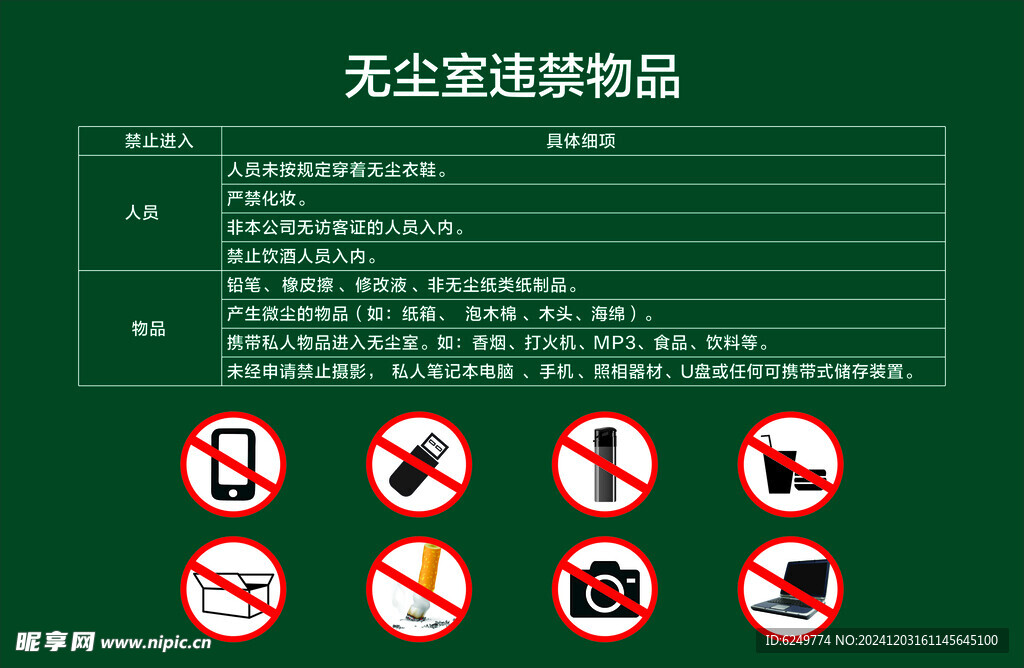 无尘室违禁品  