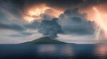 电闪雷鸣海上火山岛