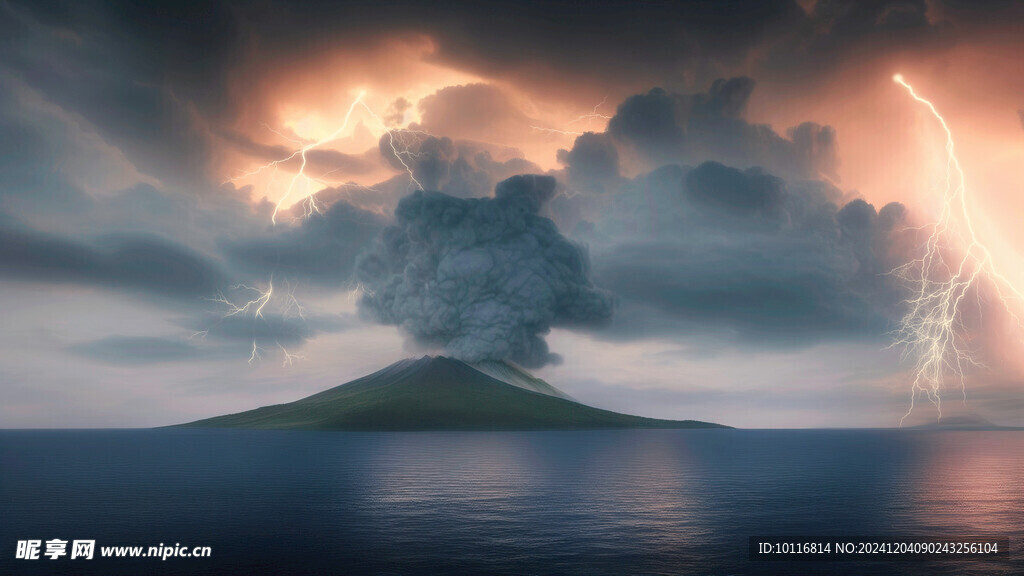 电闪雷鸣海上火山岛