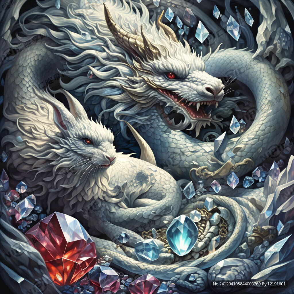 白龙和白蛇和兔子 水晶 珠宝