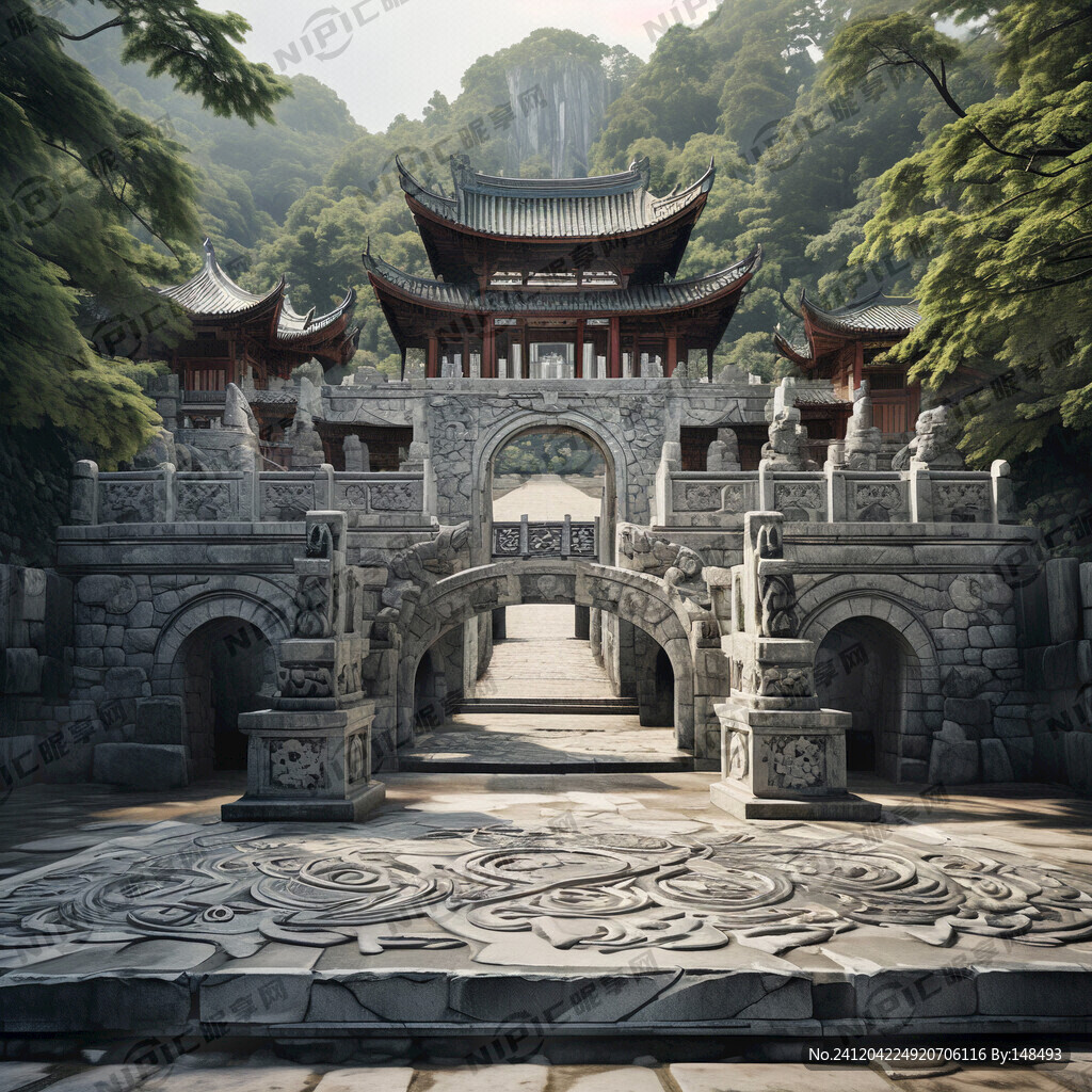 石桥 云纹 道观 图案