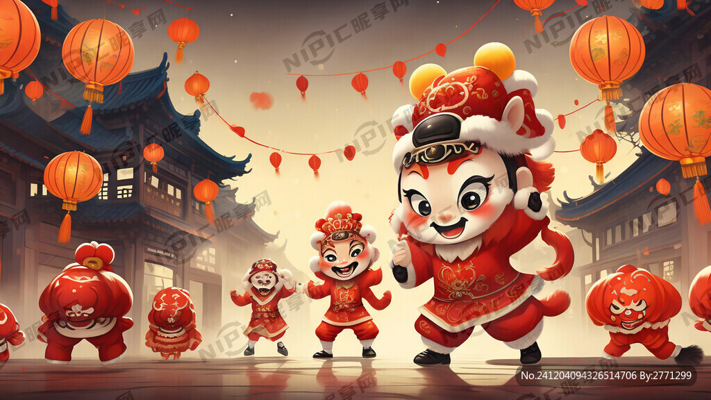 红色和黄色背景牌楼 牌楼 灯笼