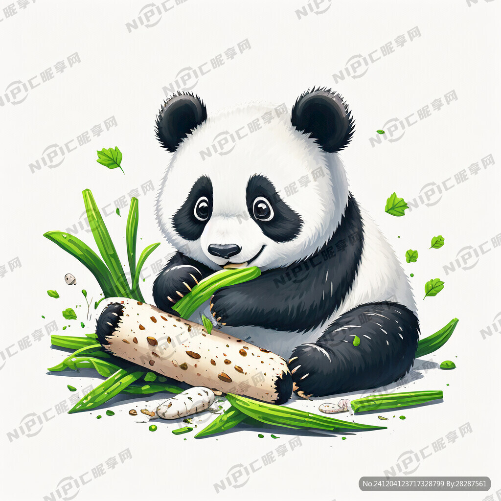 卡通熊猫吃山药 简约