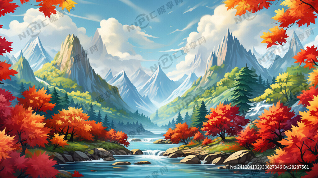 卡通山水 枫树