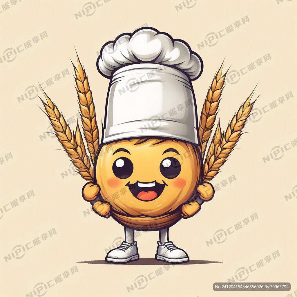一颗麦子吉祥物戴厨师帽