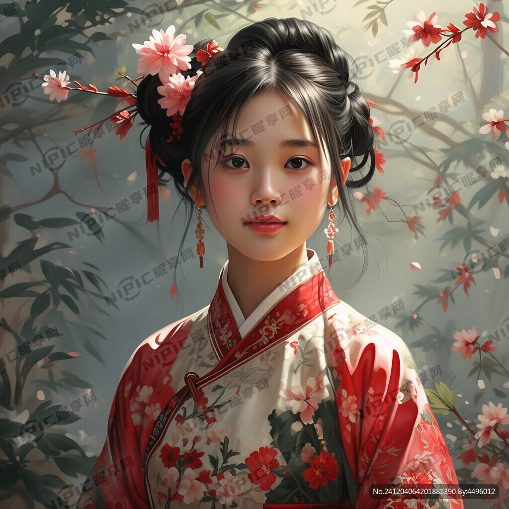 温柔少女  正面  民族