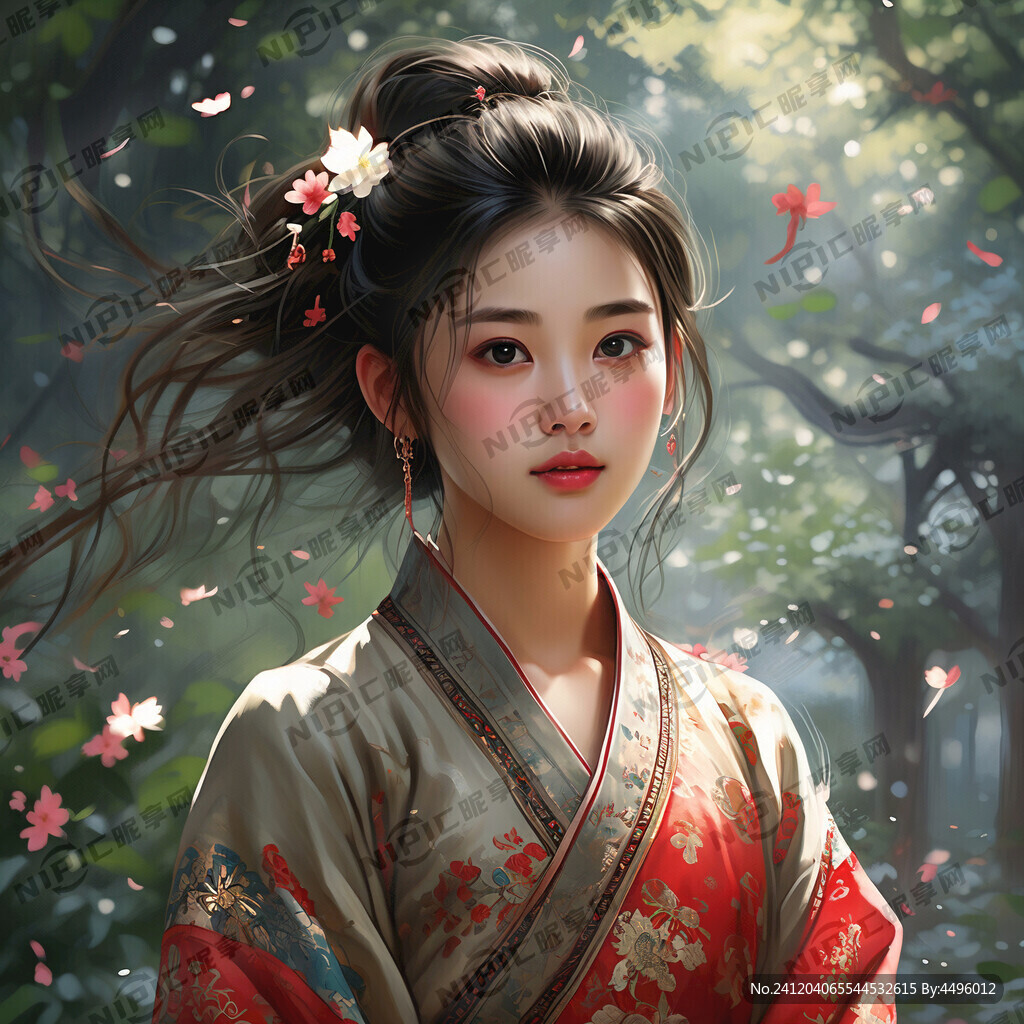温柔少女 正面 民族 无背景