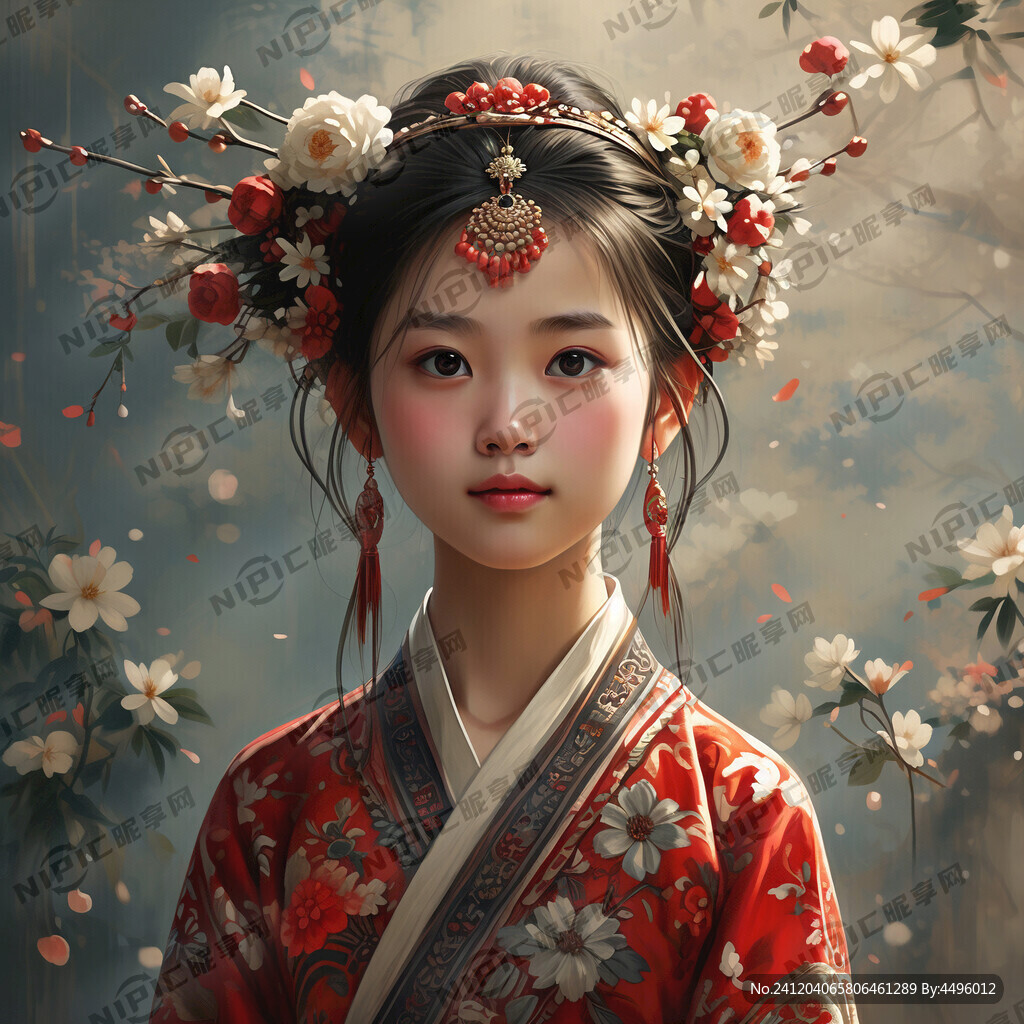 温柔少女 正面 民族 头饰