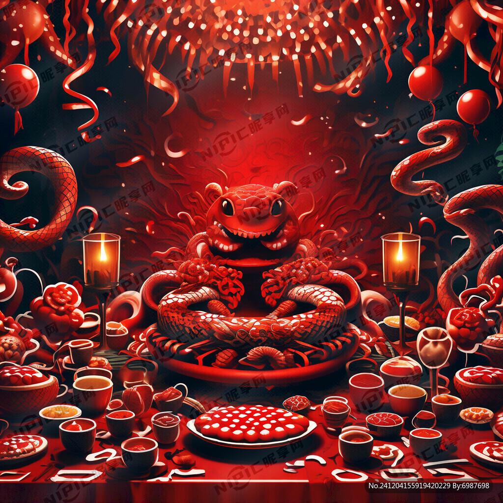 答谢年会背景 清新 印象蛇元素