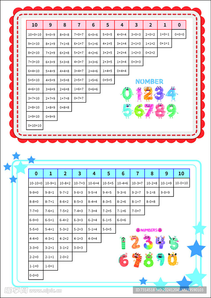 小学数学加减法表