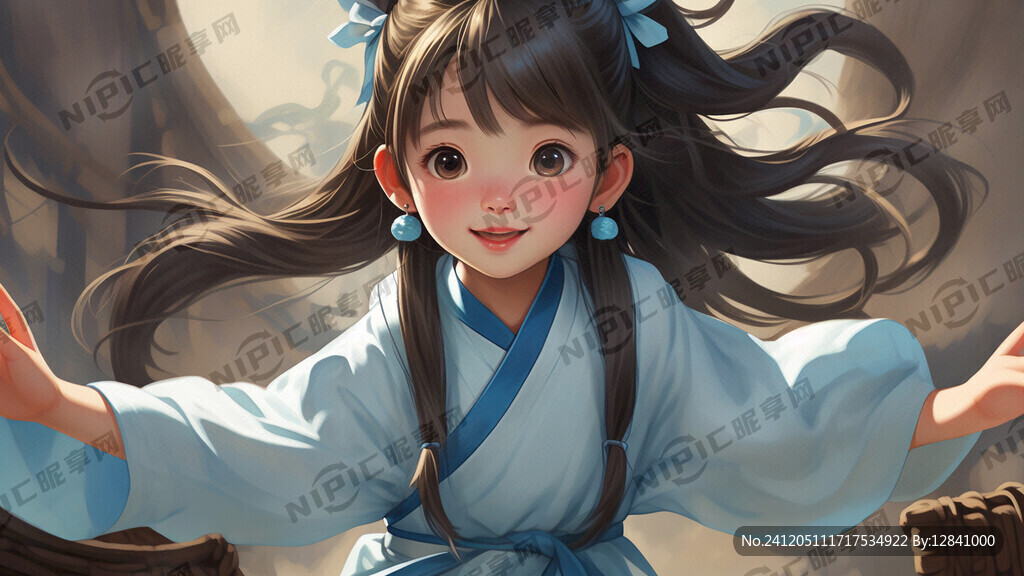 有一条长辫子的女孩 面向画面